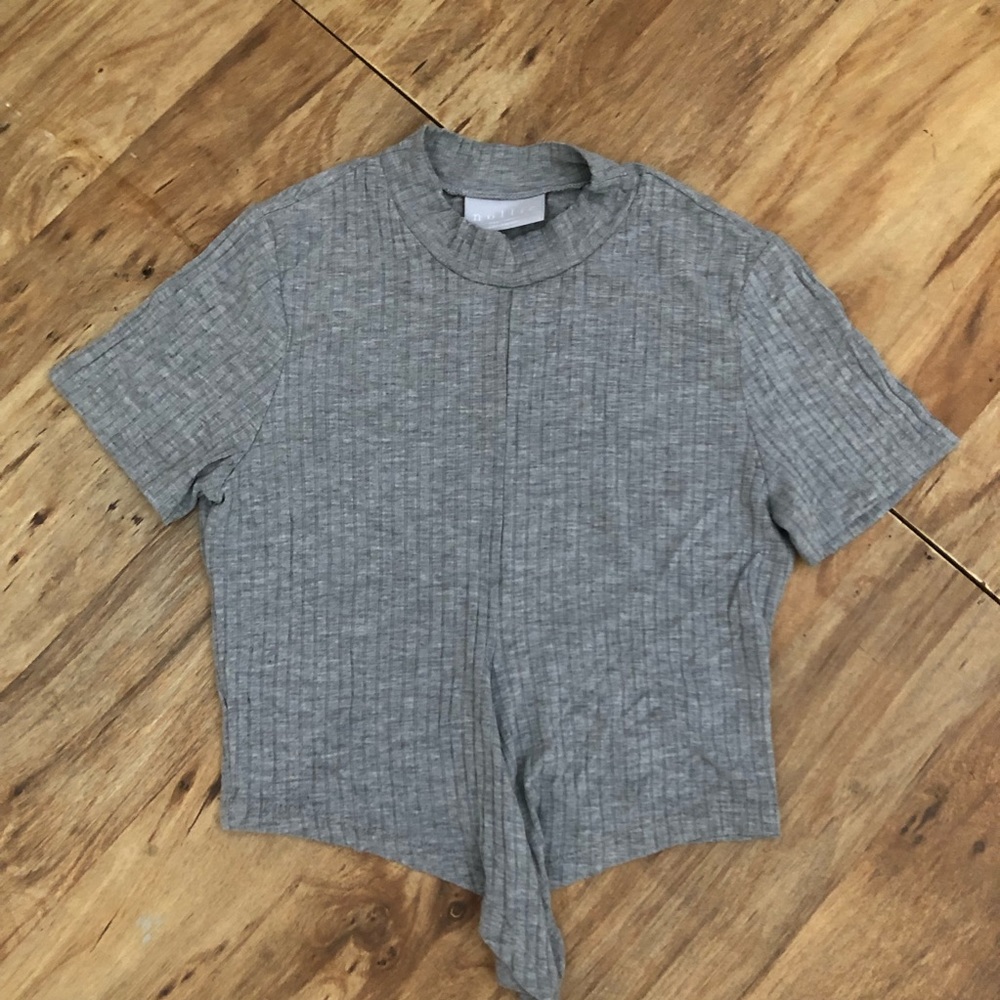 Nollie Heather Grey Mock Neck Rib Knit Crop Top S